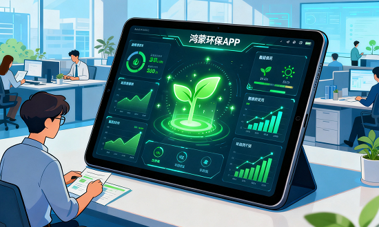 展现从能源管理到碳足迹追踪的核心应用场景，体现鸿蒙APP助力企业绿色数字化转型