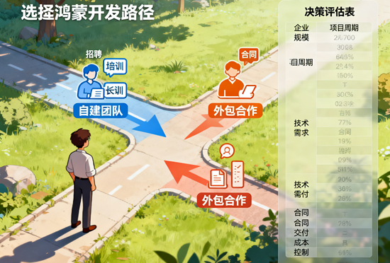 展示如何选择适合企业的鸿蒙开发路径的分析场景